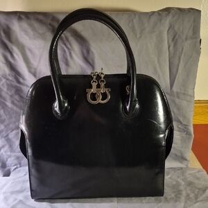 Salvatore Ferragamo Glossy Black Satchel Vintage